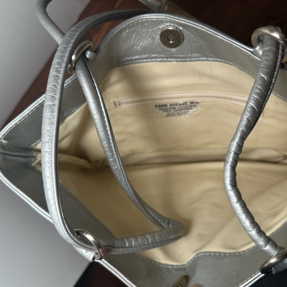 Silver Metallic Patchwork Leather Purse Two Handl… - image 4